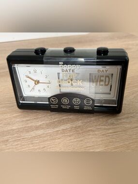 XO Poppy Flip Clock New Retro Black Case White Dial Gold Hands Markers Day Date